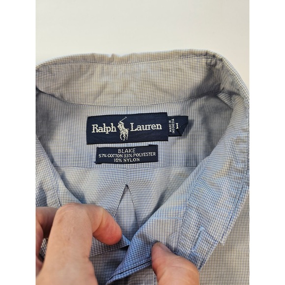 ralph lauren Blake nylon blend short sleeve light blue button up Large L *FLAW*- - Picture 4 of 8